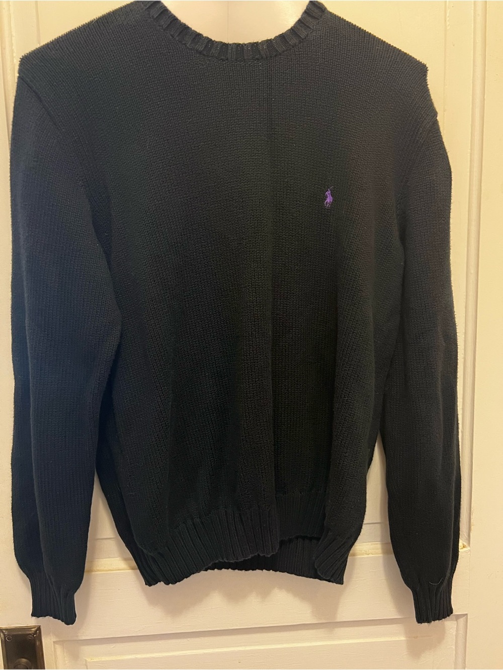 Polo by Ralph Lauren Black Crewneck Sweater with Purple Pony Logo